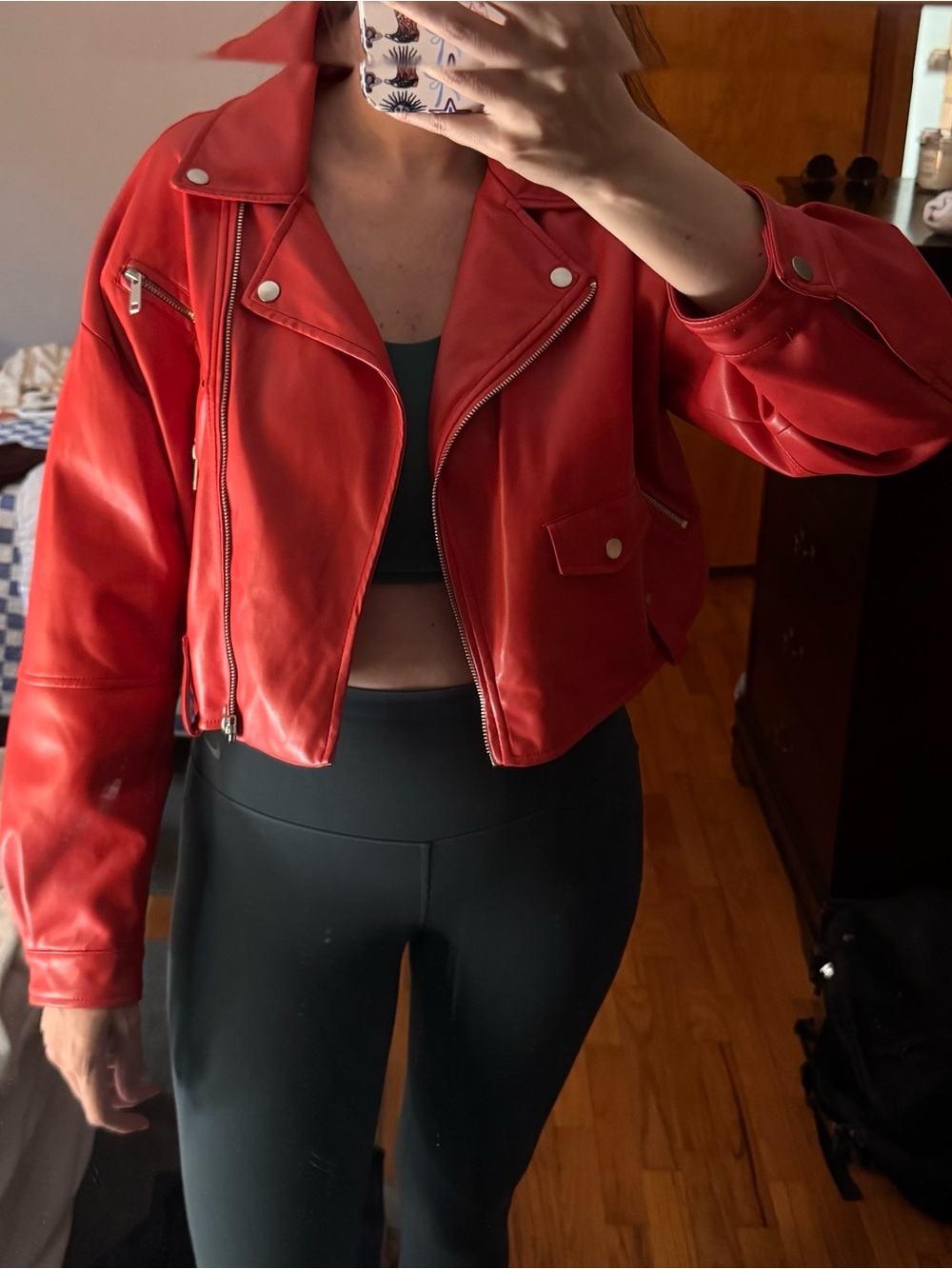 Avec Les Filles Red faux leather moto jacket